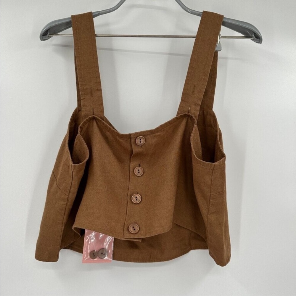 Quince Golden Brown Linen Boxy Cropped Tank sz L Women's  Flax Top - Picture 2 of 2
